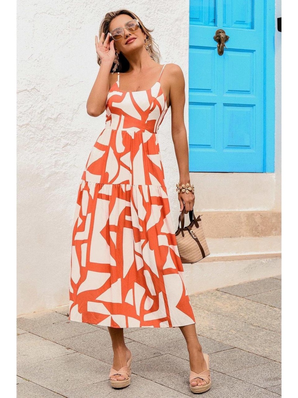 Cupshe Women's Orange and White Summer-dresses